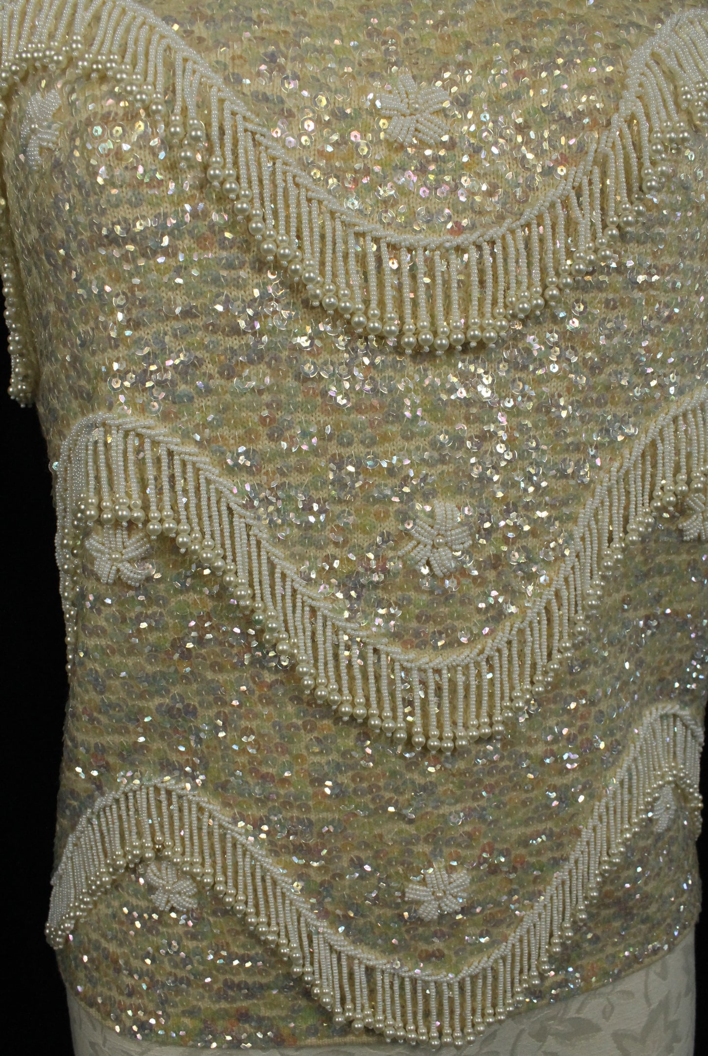 Vintage Hand-Beaded Wool Sleeveless Top – Made in Hong Kong, Size 36/Medium