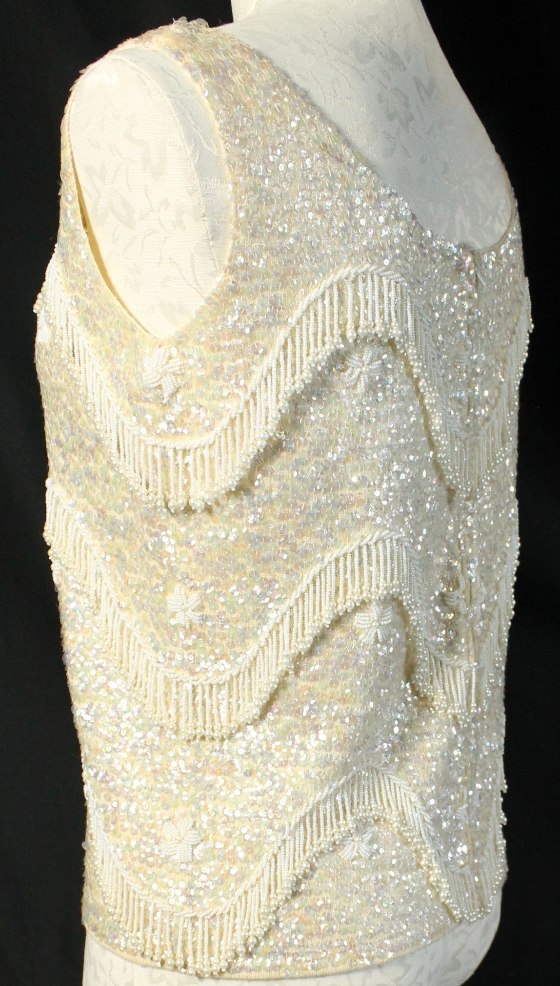 Vintage Hand-Beaded Wool Sleeveless Top – Made in Hong Kong, Size 36/Medium