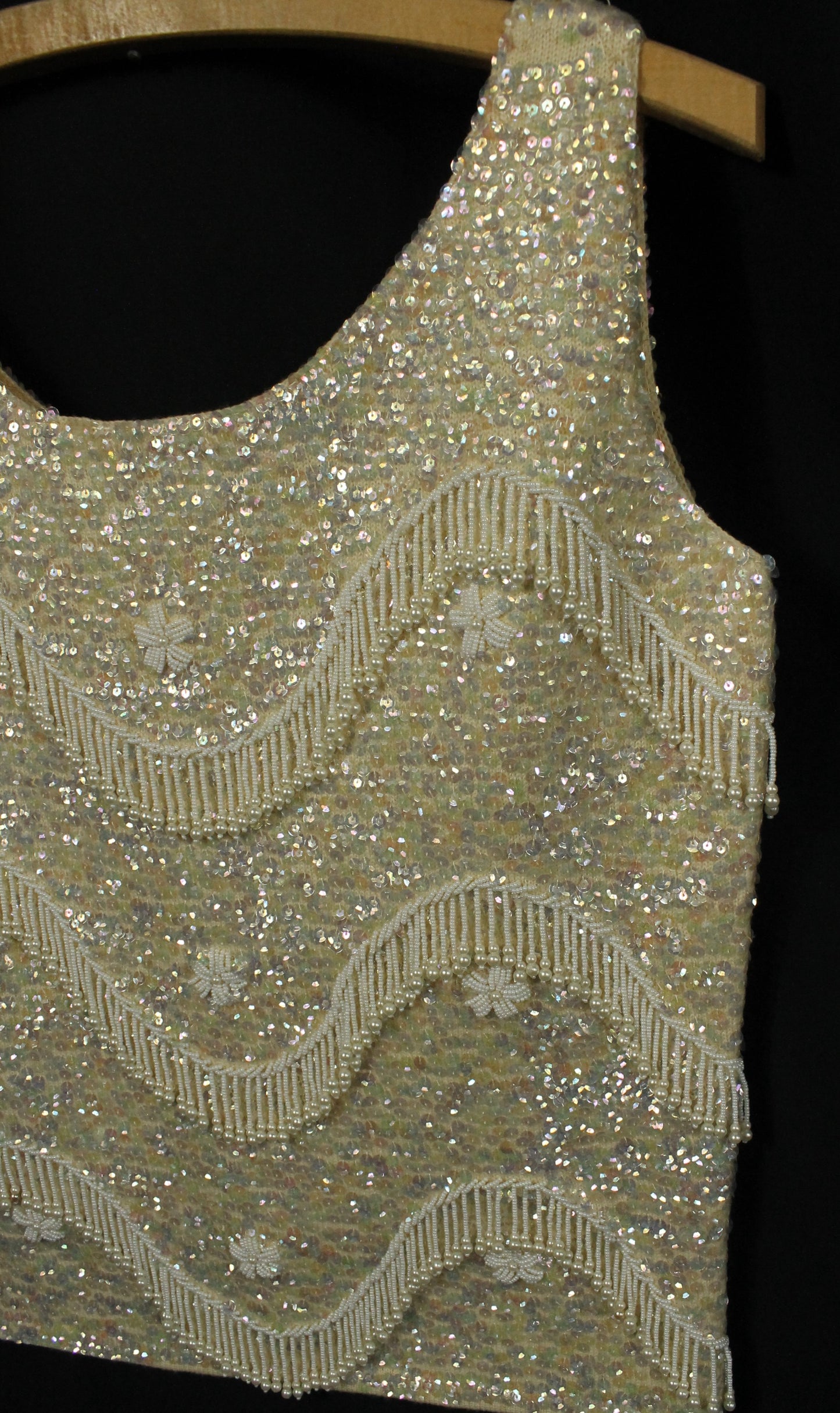 Vintage Hand-Beaded Wool Sleeveless Top – Made in Hong Kong, Size 36/Medium
