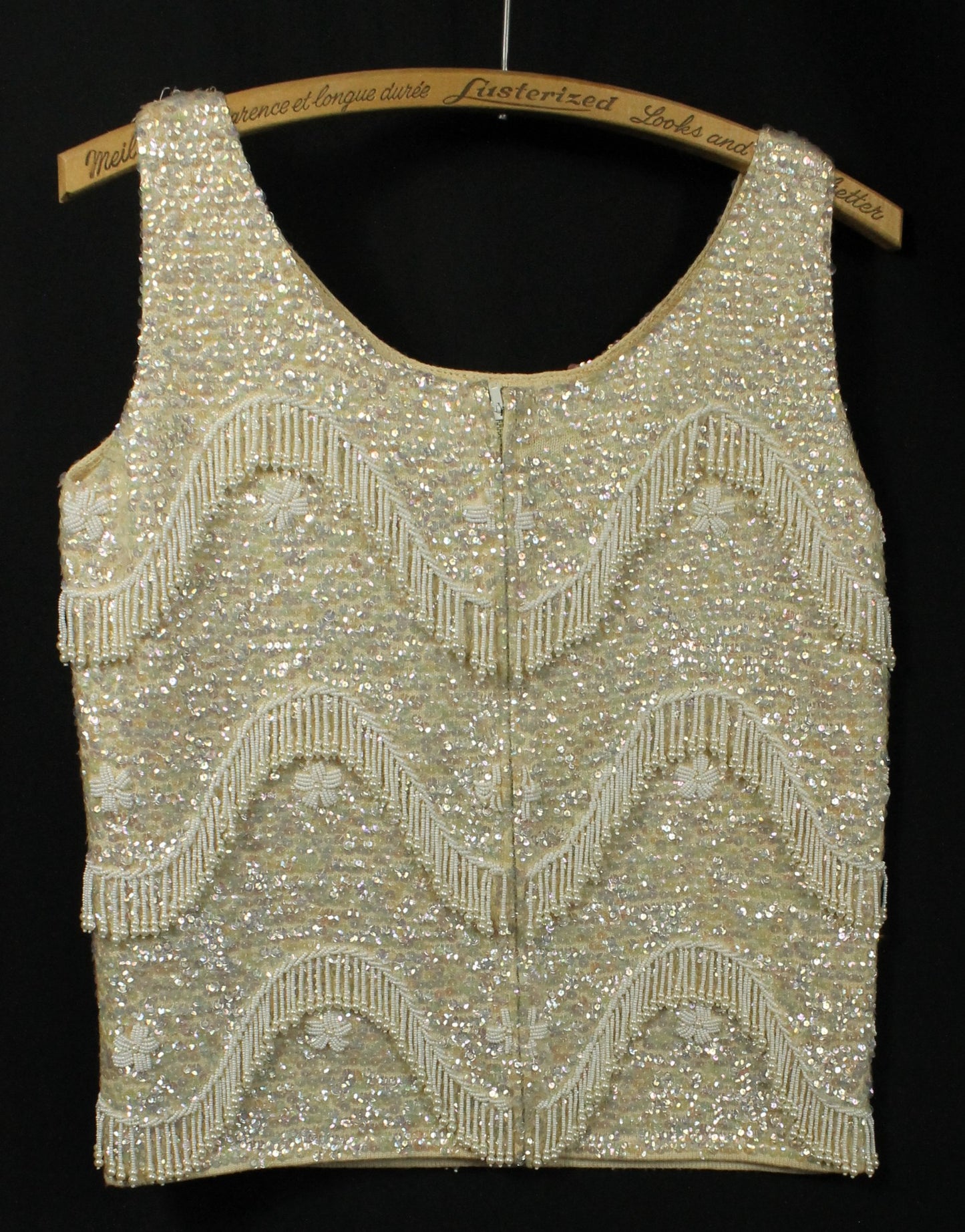 Vintage Hand-Beaded Wool Sleeveless Top – Made in Hong Kong, Size 36/Medium