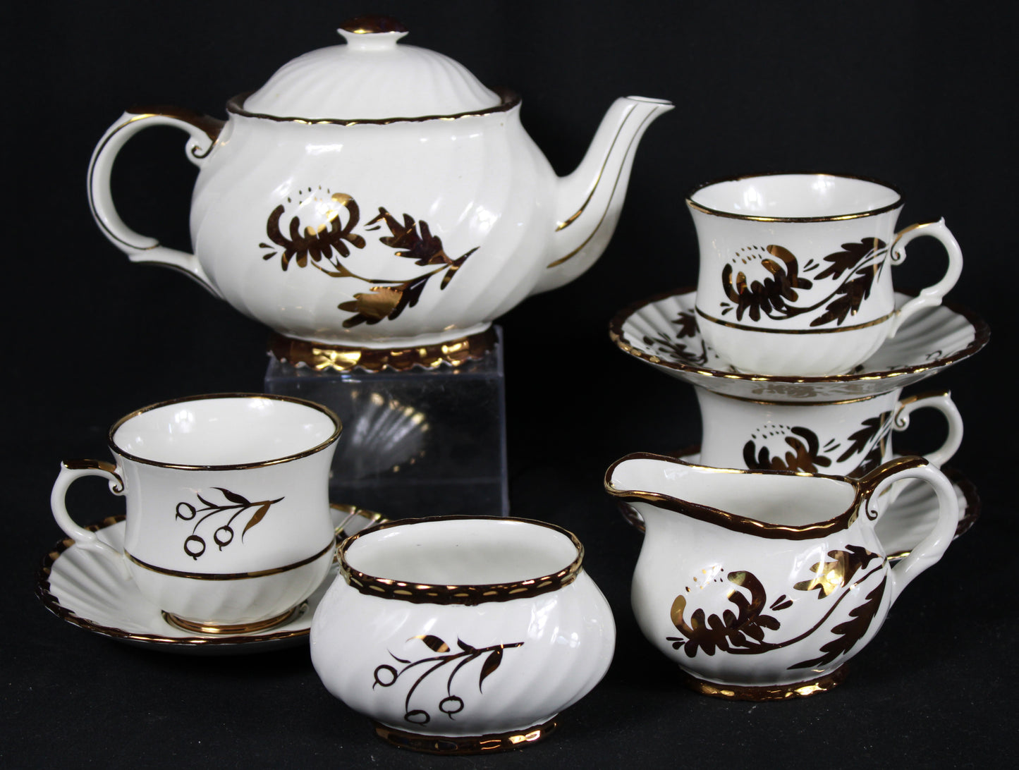 Old Foley James Kent Staffordshire Tea Set with Gold Gilt Floral Detail