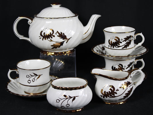 Old Foley James Kent Staffordshire Tea Set with Gold Gilt Floral Detail