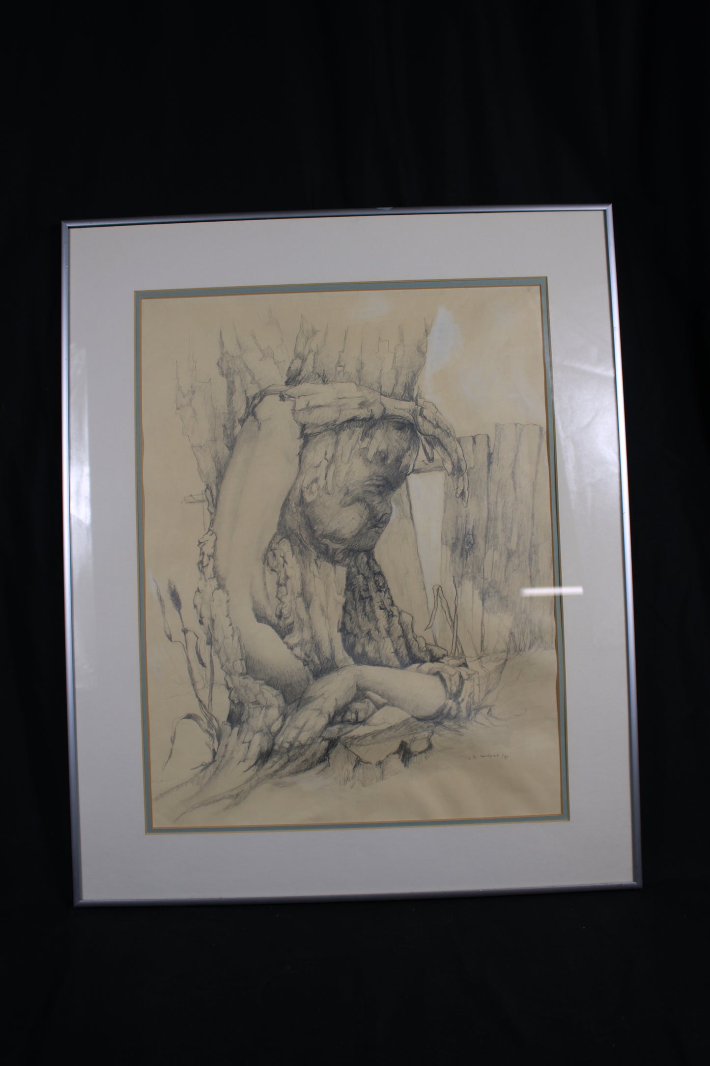 Original Pencil Drawing by Blake Hughes (1984) – "Tree with Portrait and Hands"