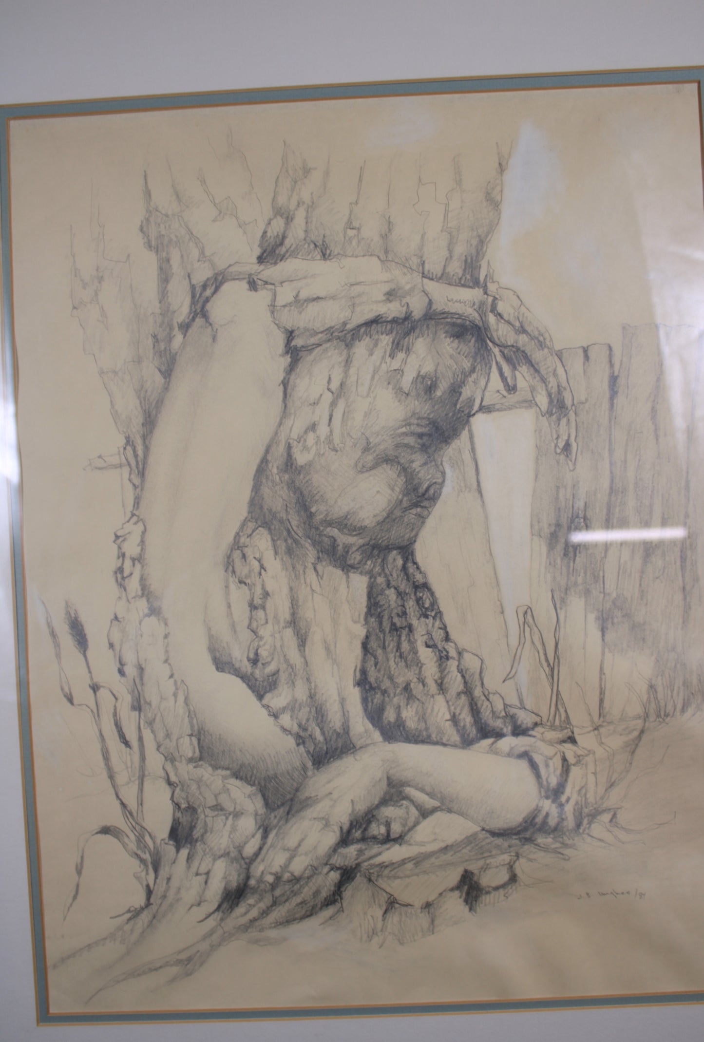 Original Pencil Drawing by Blake Hughes (1984) – "Tree with Portrait and Hands"