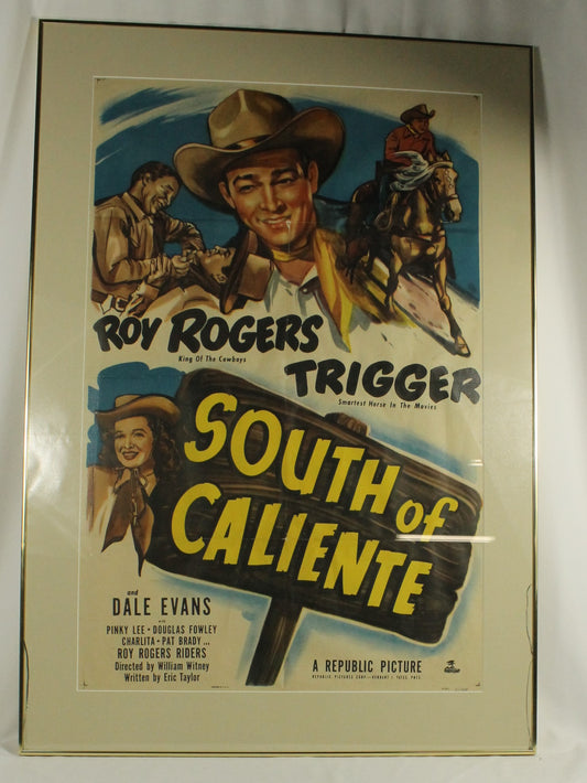 Vintage 1951 Roy Rogers & Trigger Movie Poster - South of Caliente - Framed