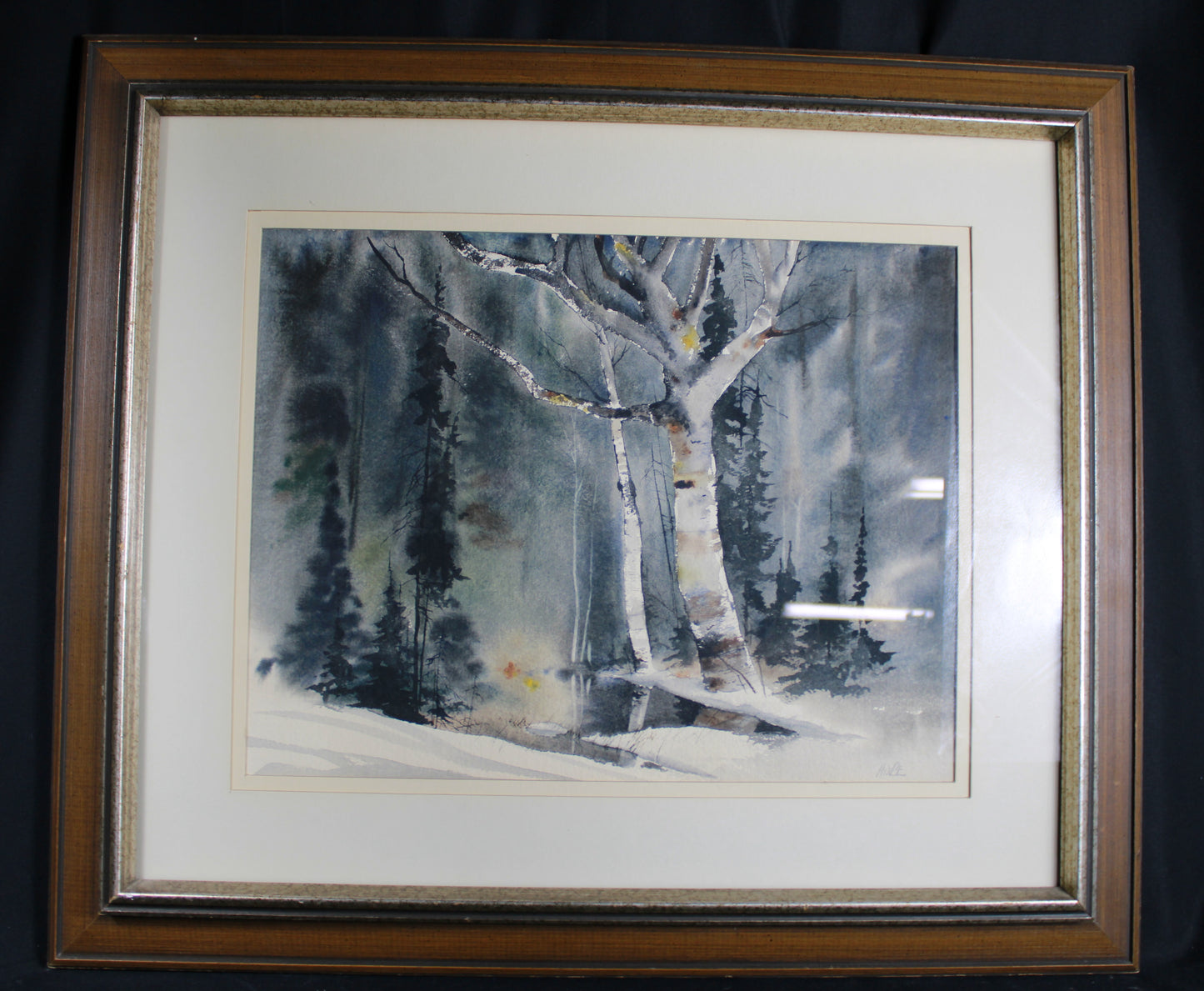 Vintage Signed Hope Winter Birch Forest Watercolor Painting
