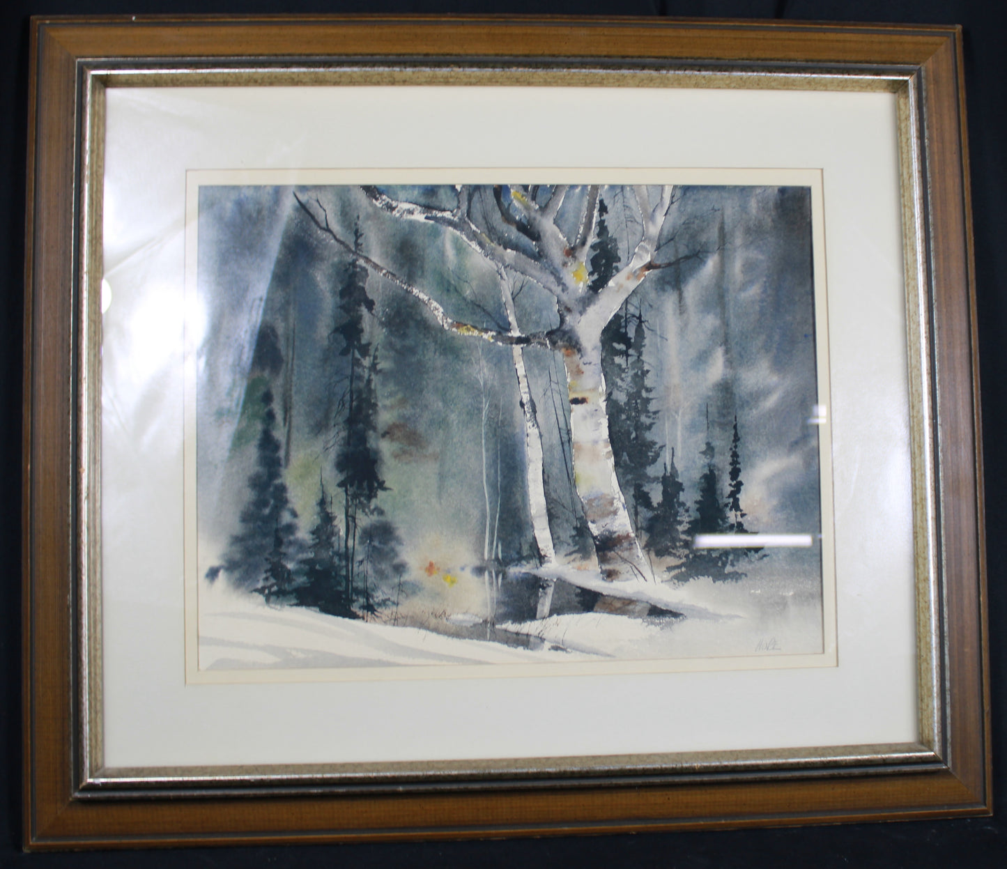 Vintage Signed Hope Winter Birch Forest Watercolor Painting