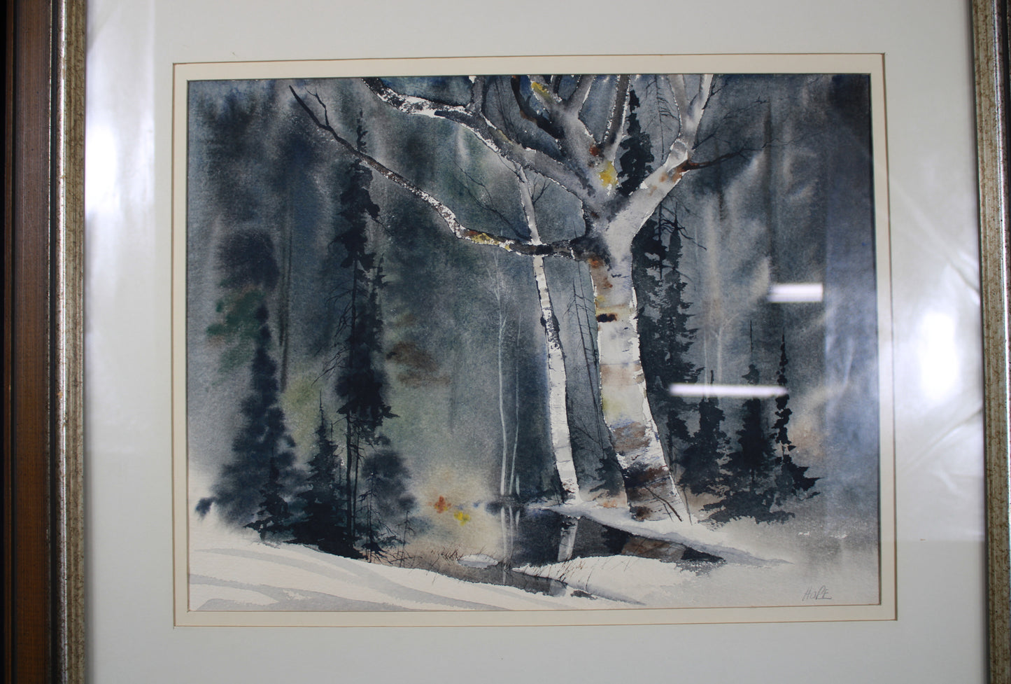 Vintage Signed Hope Winter Birch Forest Watercolor Painting