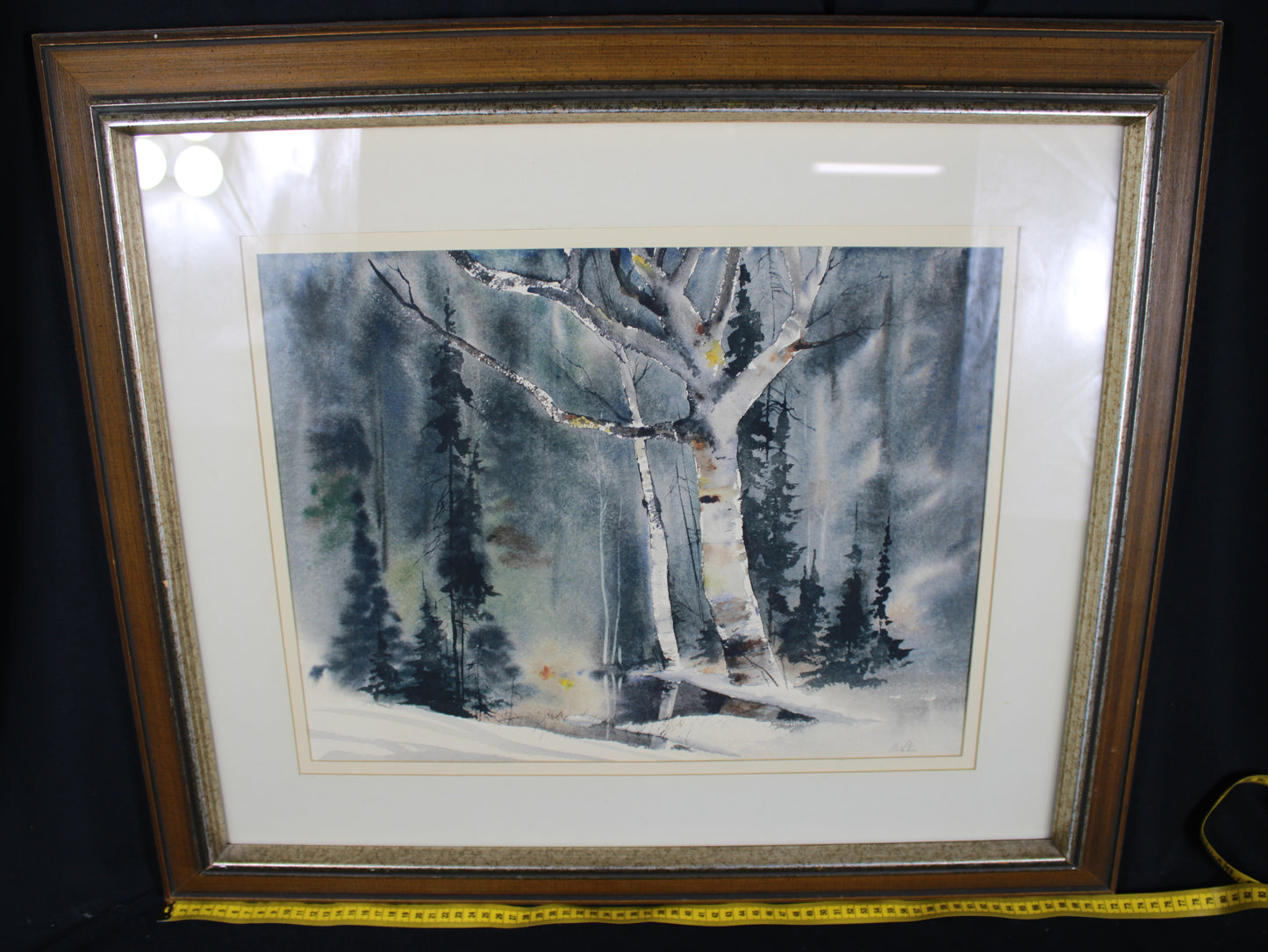 Vintage Signed Hope Winter Birch Forest Watercolor Painting