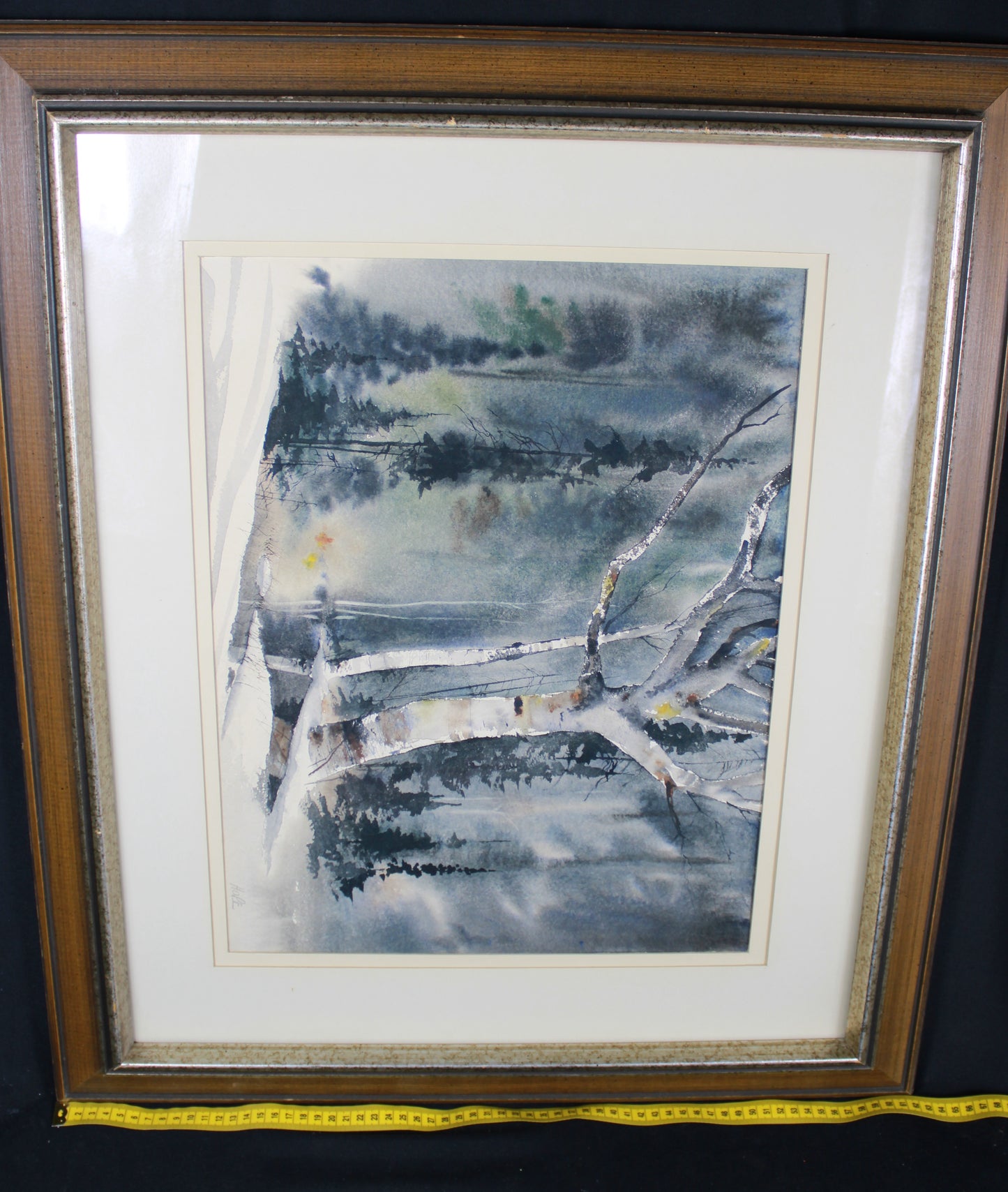 Vintage Signed Hope Winter Birch Forest Watercolor Painting