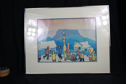 Framed Ted Harrison Signed Serigraph Print of Yukon Winter Scene