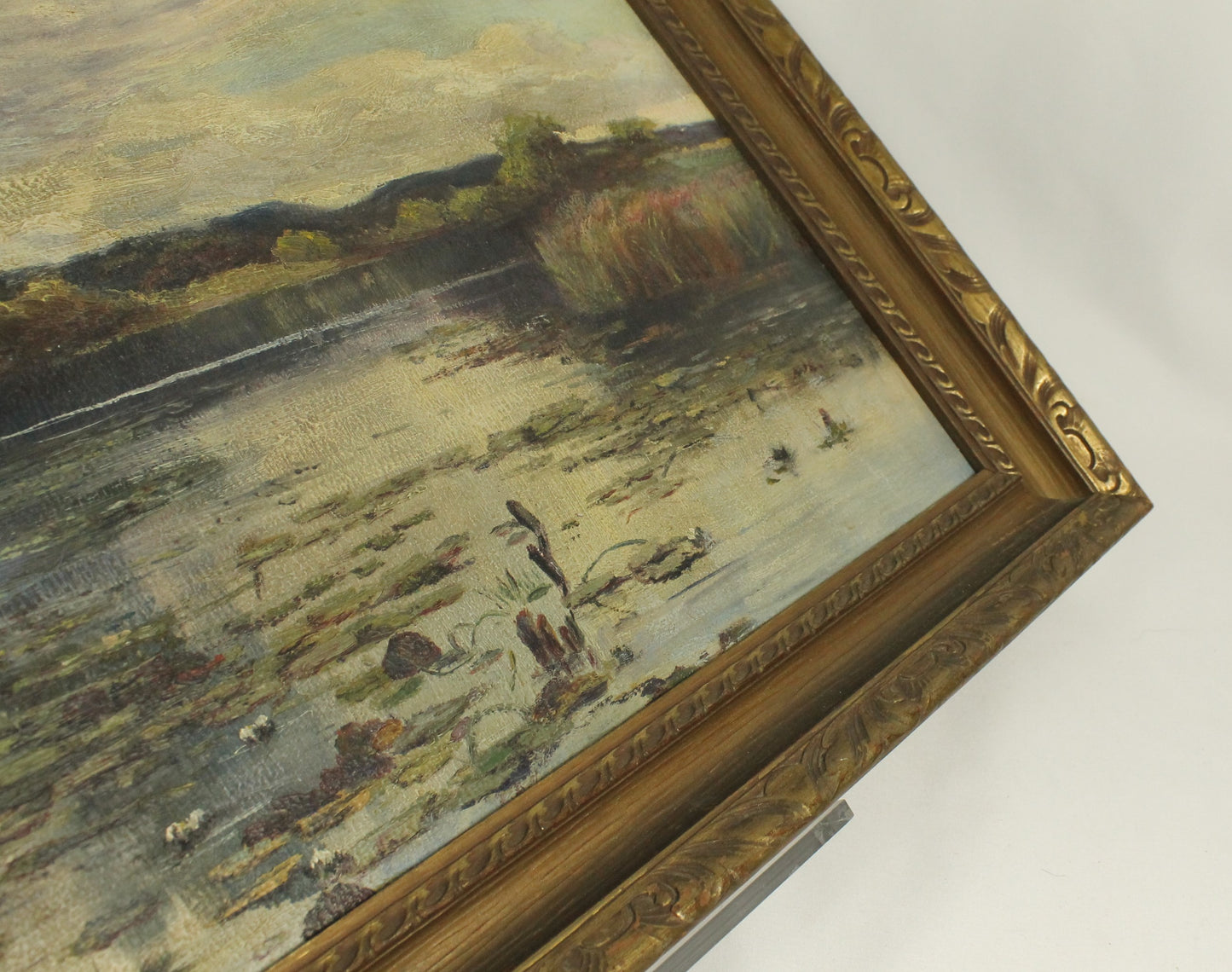 Vintage Wetland Landscape Oil Painting - Duck Pond with Water Lilies