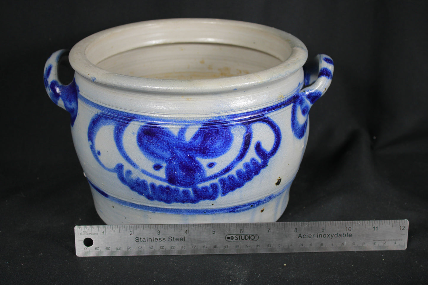 Salt Glazed Cobalt Blue Stoneware Crock Jar