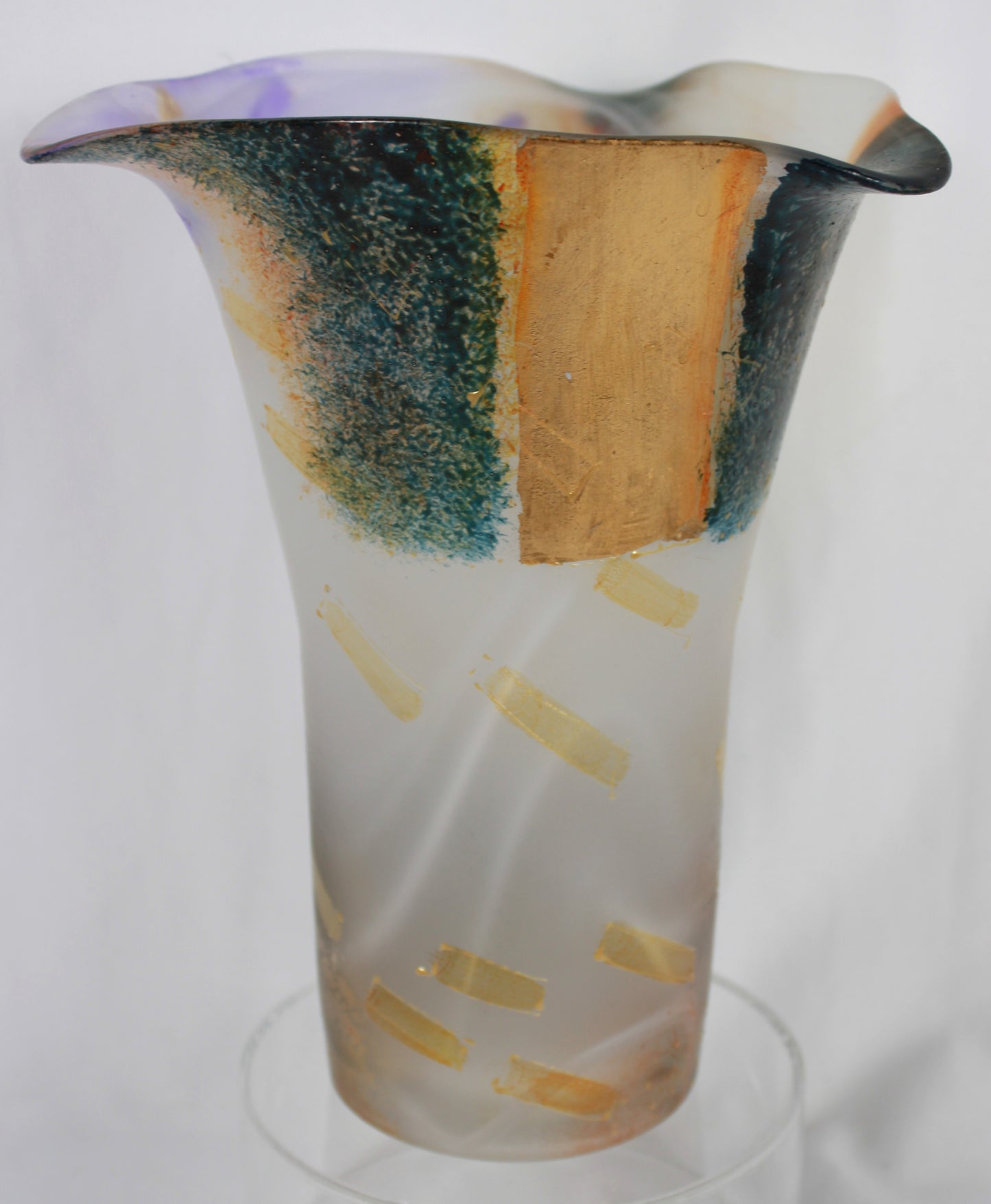 Marlene Szabo Signed Abstract Frosted Art Glass Vase
