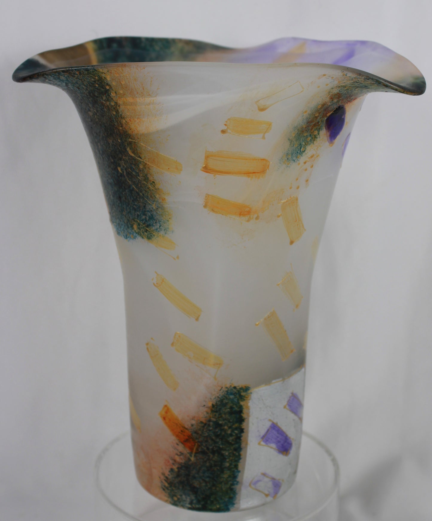 Marlene Szabo Signed Abstract Frosted Art Glass Vase