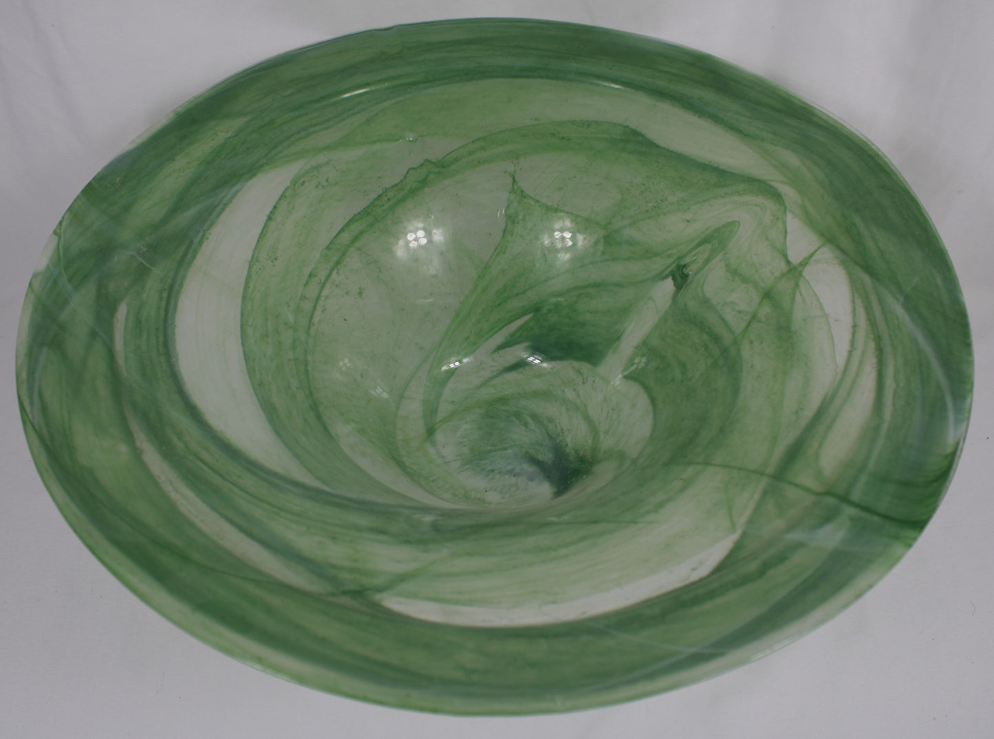 Vintage Green Swirl Art Glass Centerpiece Bowl Made in Spain