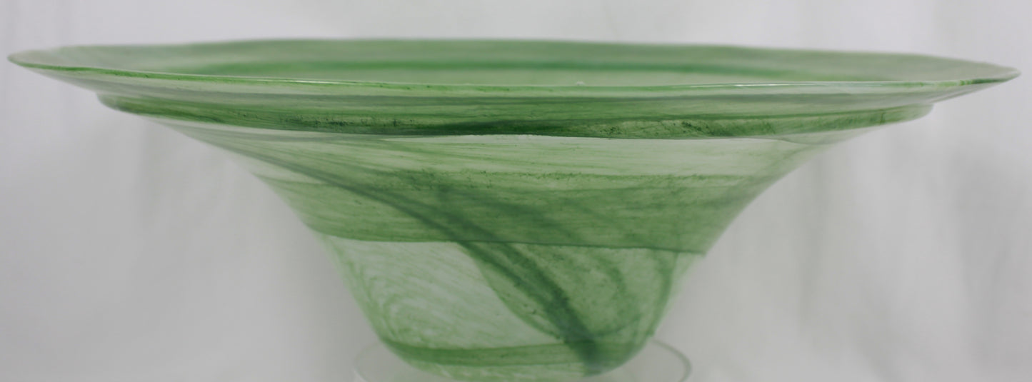 Vintage Green Swirl Art Glass Centerpiece Bowl Made in Spain