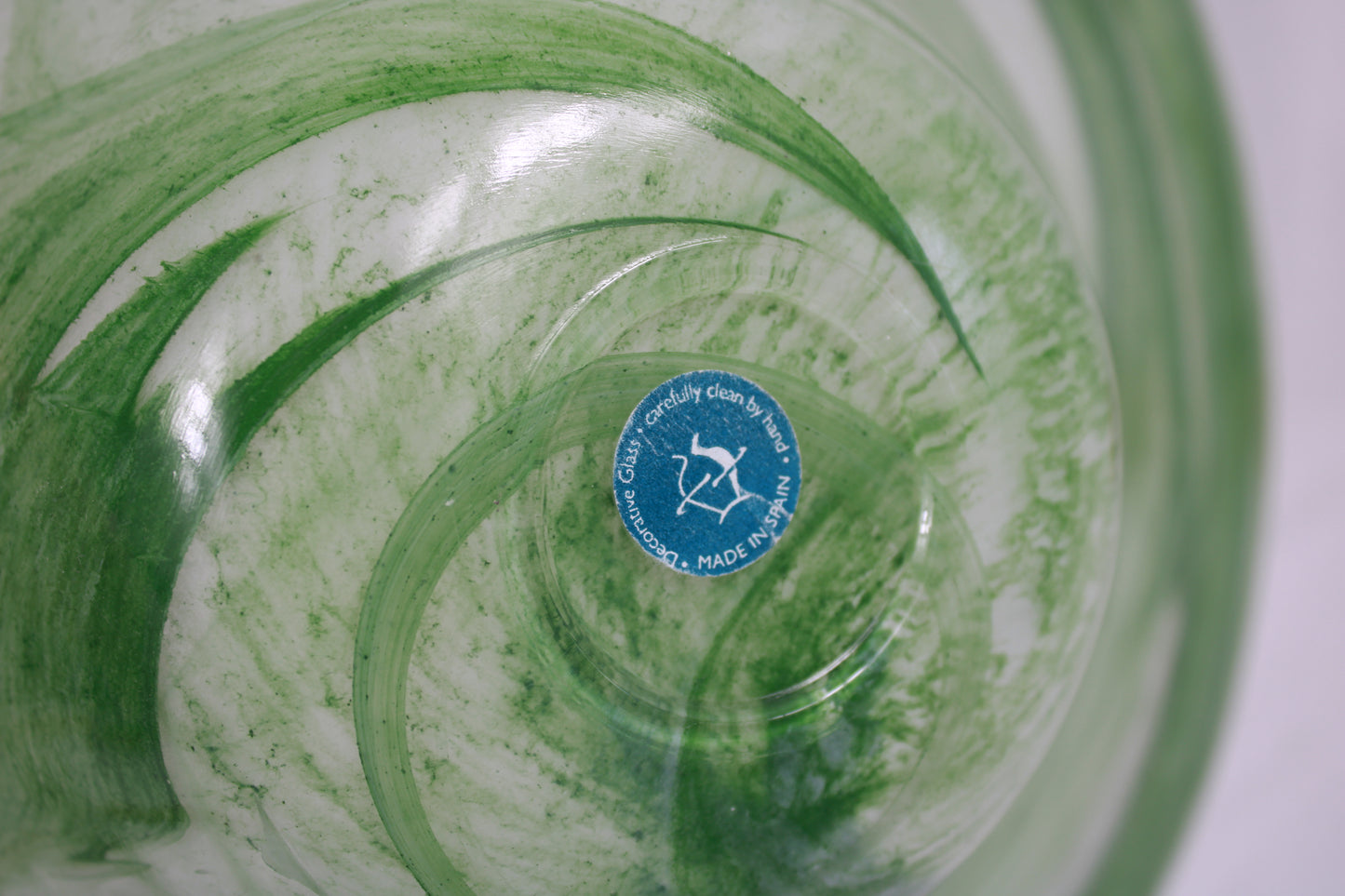 Vintage Green Swirl Art Glass Centerpiece Bowl Made in Spain
