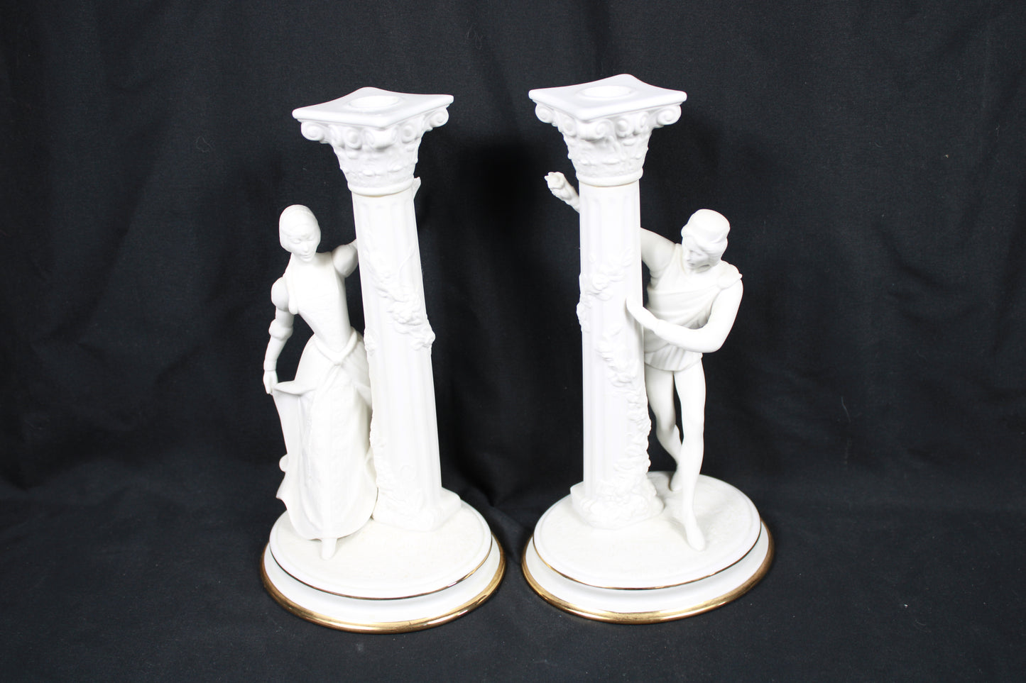 Vintage 1986 Franklin Mint Romeo and Juliet Fine Porcelain Candlesticks Pair