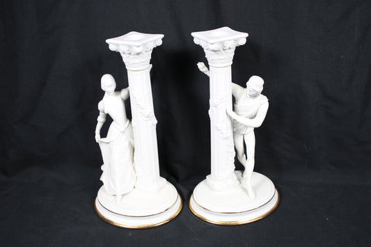 Vintage 1986 Franklin Mint Romeo and Juliet Fine Porcelain Candlesticks Pair