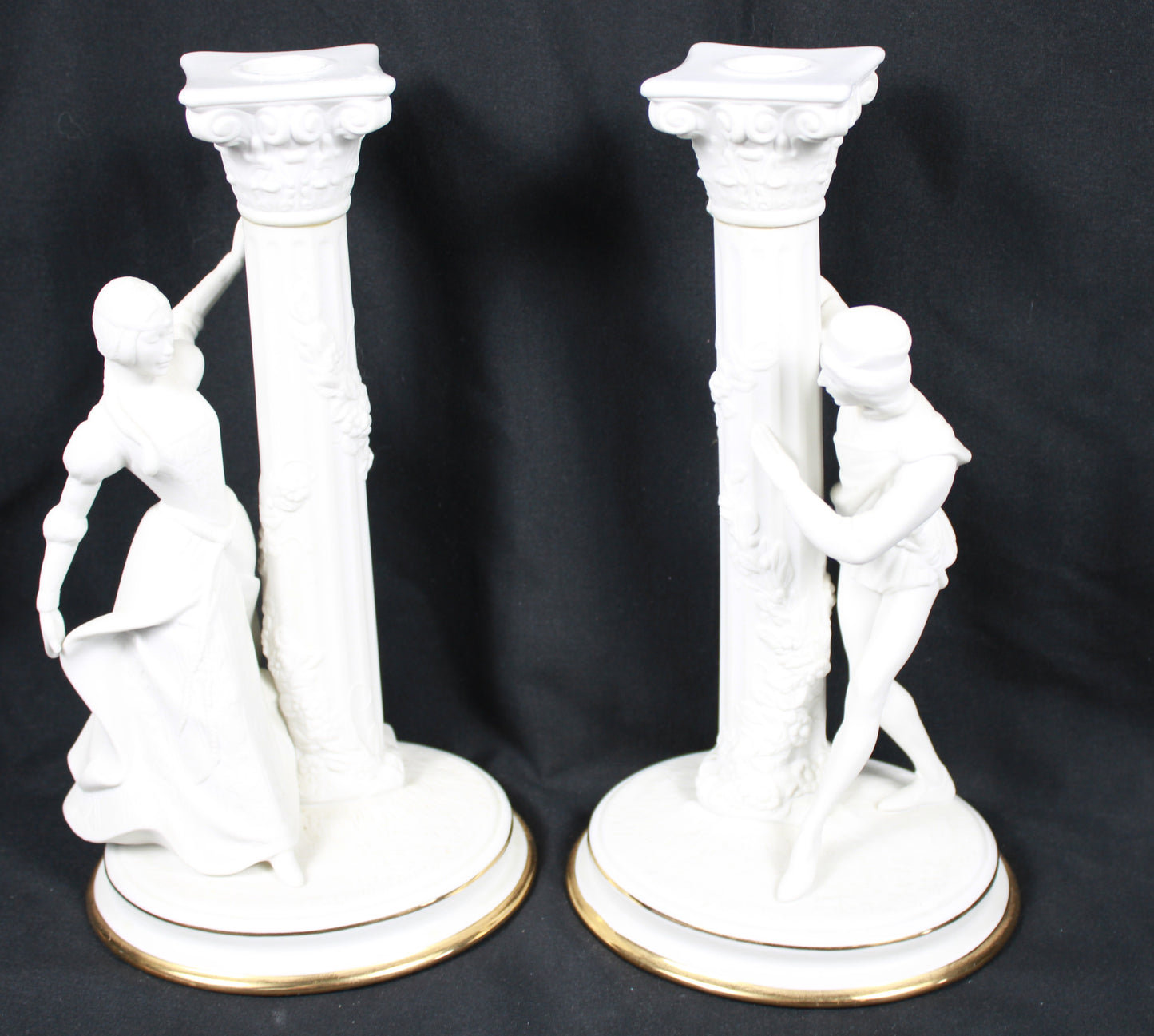 Vintage 1986 Franklin Mint Romeo and Juliet Fine Porcelain Candlesticks Pair