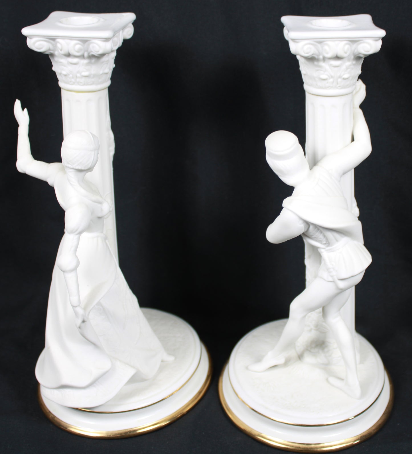 Vintage 1986 Franklin Mint Romeo and Juliet Fine Porcelain Candlesticks Pair