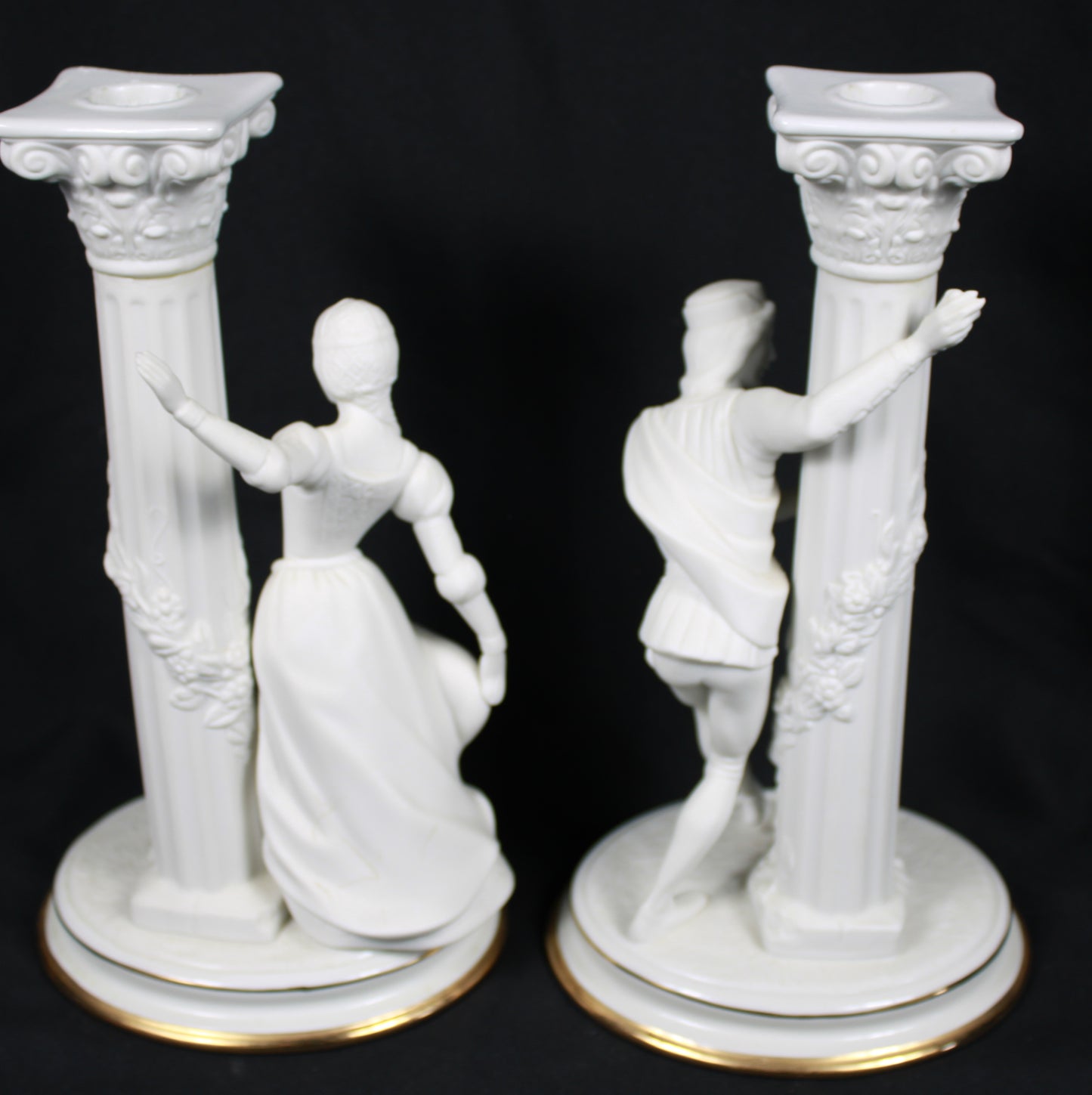 Vintage 1986 Franklin Mint Romeo and Juliet Fine Porcelain Candlesticks Pair