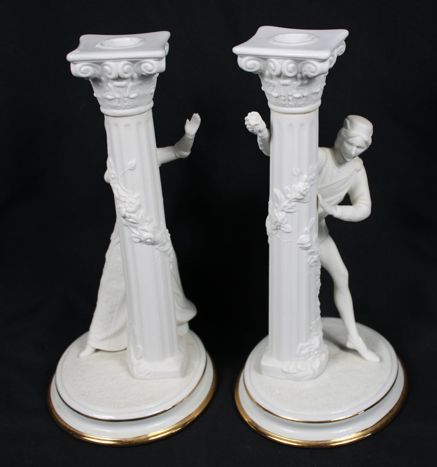 Vintage 1986 Franklin Mint Romeo and Juliet Fine Porcelain Candlesticks Pair