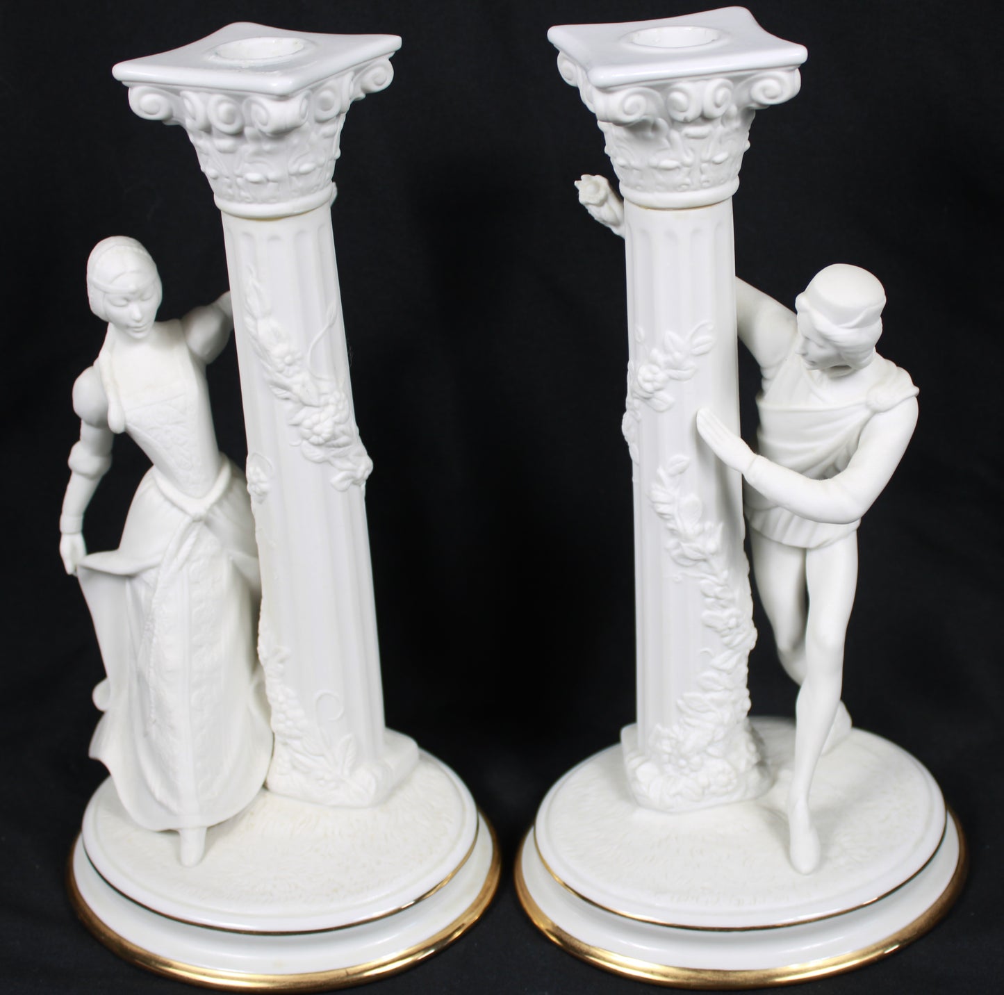 Vintage 1986 Franklin Mint Romeo and Juliet Fine Porcelain Candlesticks Pair