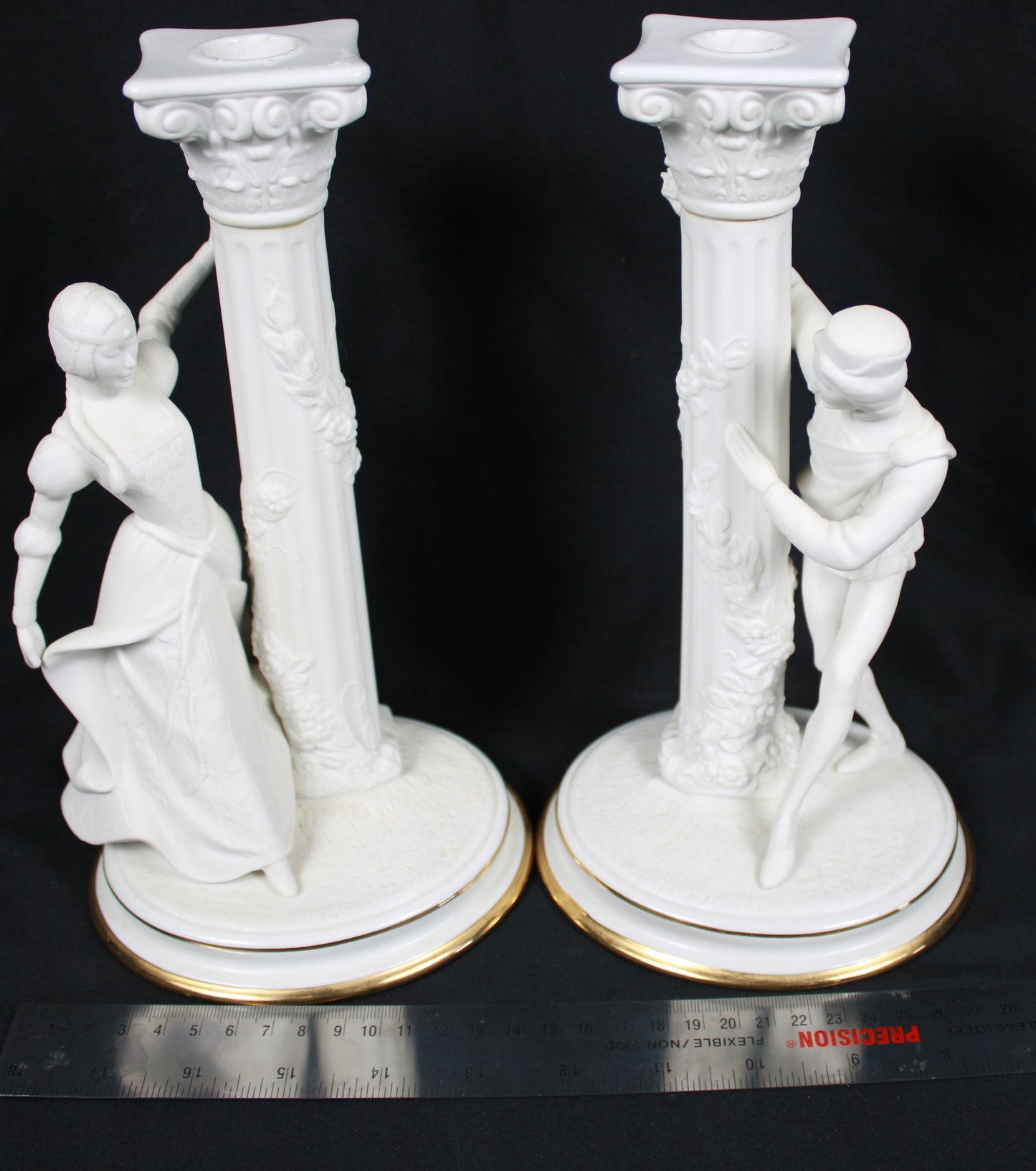 Vintage 1986 Franklin Mint Romeo and Juliet Fine Porcelain Candlesticks Pair