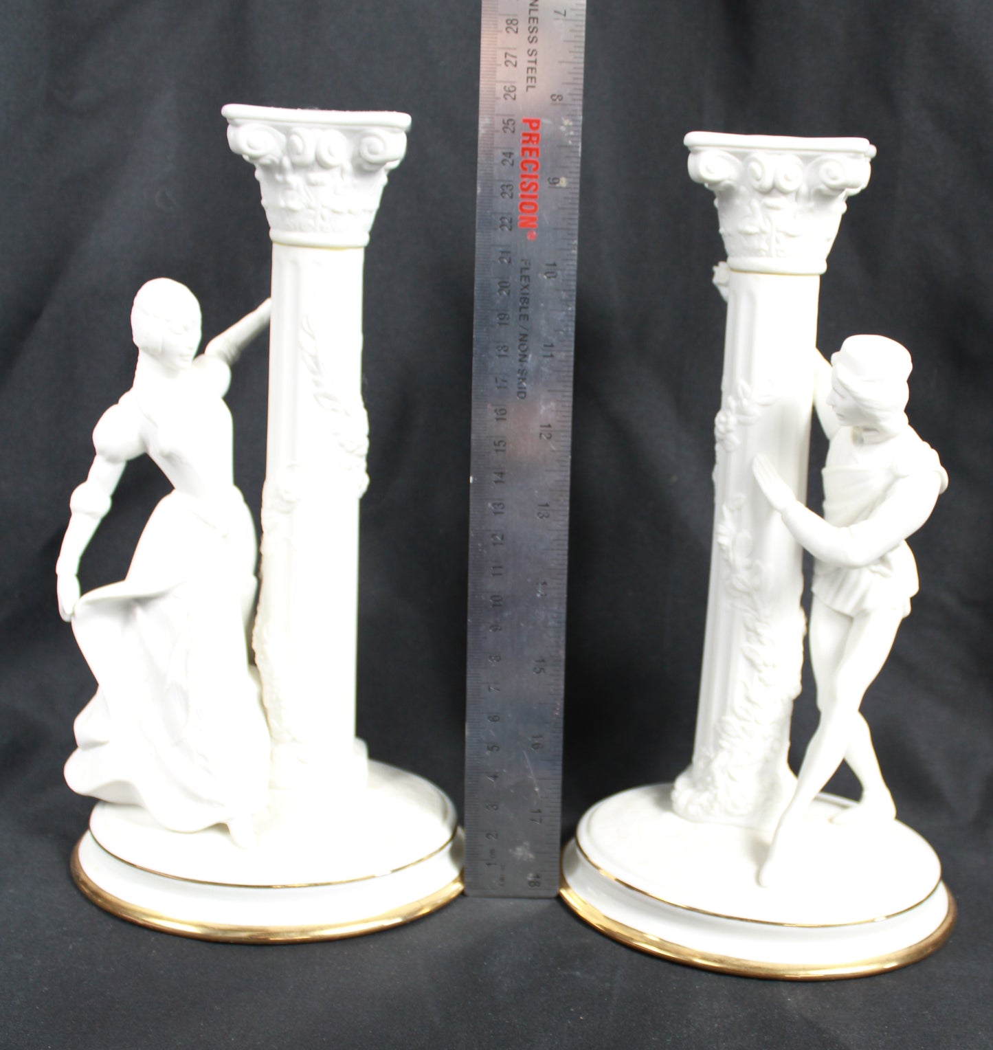 Vintage 1986 Franklin Mint Romeo and Juliet Fine Porcelain Candlesticks Pair