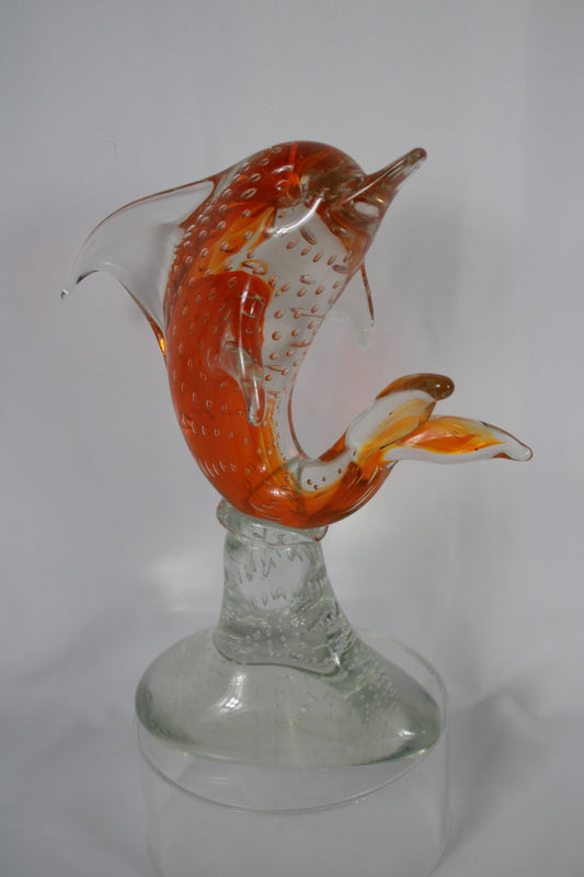 Glass Orange Bullicante Dolphin Sculpture