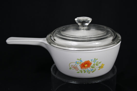 Vintage Corning Ware Apricot Grove 750ml Saucemaker with Pyrex Lid
