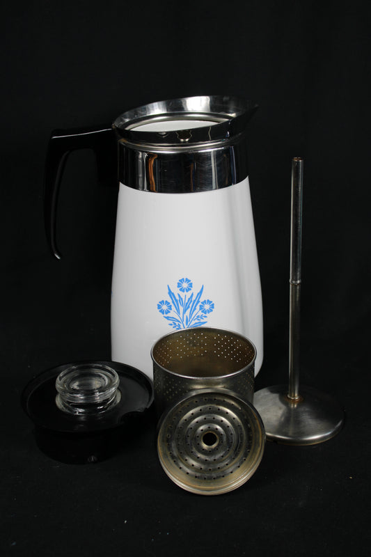 Vintage Corning Ware Blue Cornflower 9-Cup Coffee Percolator