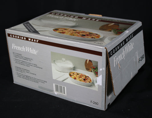 Vintage Corning Ware French White F-260 Oval Casserole Bakeware Set with Original Box
