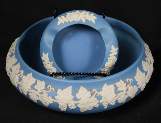 Vintage Ecanada Art Pottery Blue Jasperware Bowl and Ashtray Set