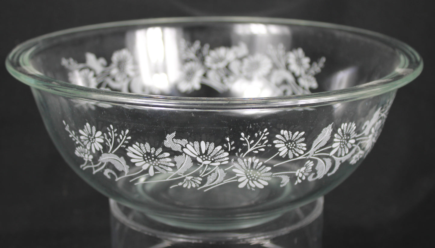 Pyrex Colonial Mist White Lace Clear Glass Mixing Bowl Set of 3