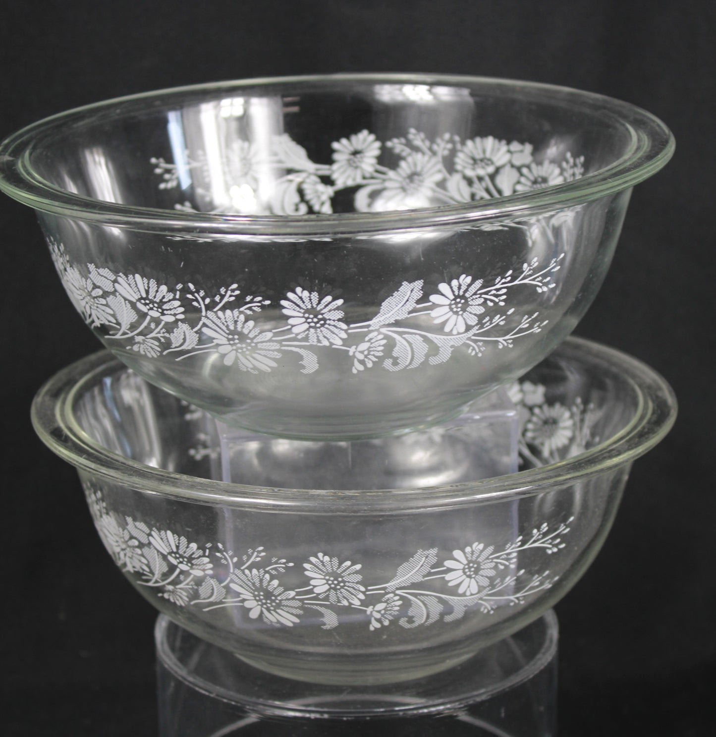 Pyrex Colonial Mist White Lace Clear Glass Mixing Bowl Set of 3
