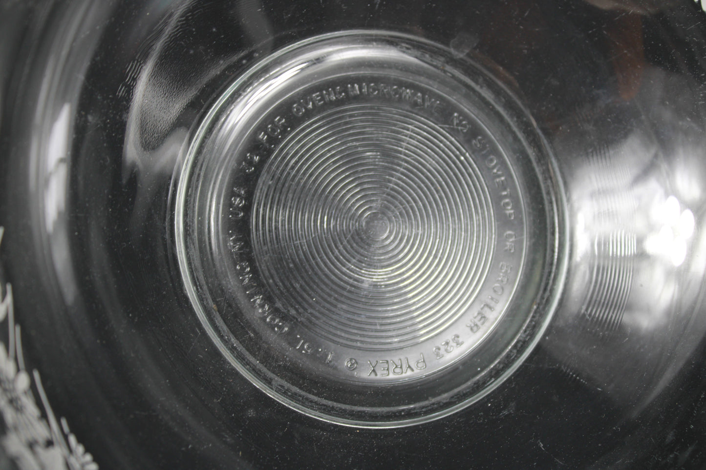 Pyrex Colonial Mist White Lace Clear Glass Mixing Bowl Set of 3