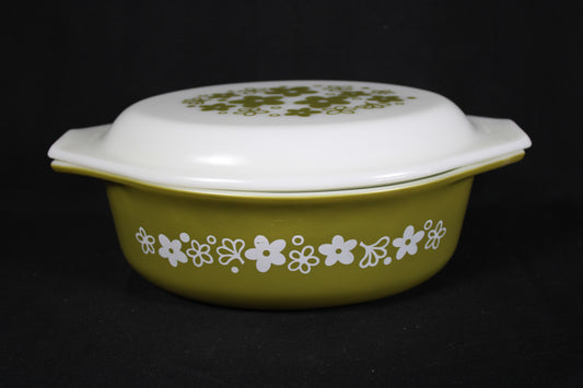 Vintage Pyrex Spring Blossom Green 1.5 QT Casserole+ Lid