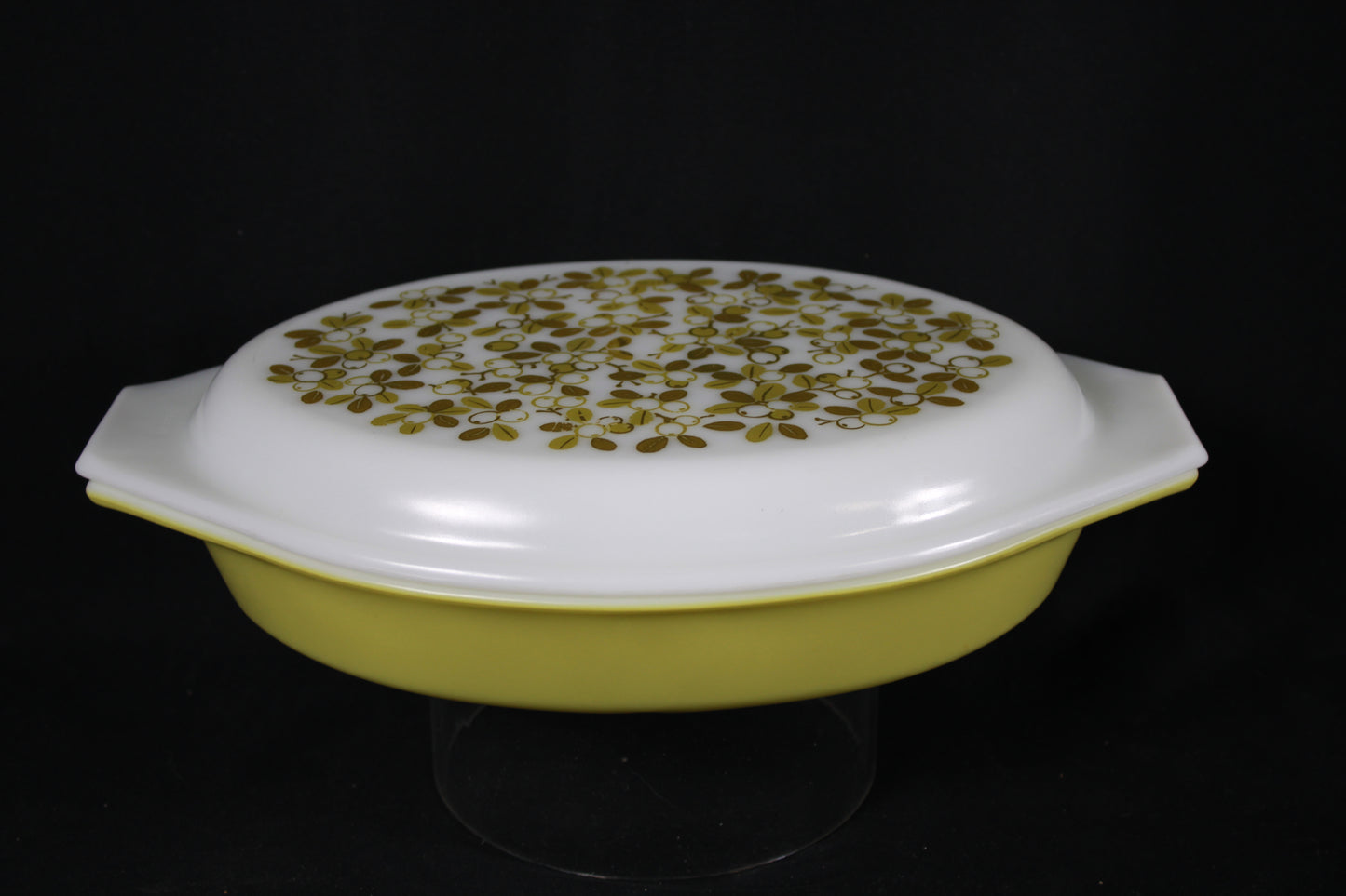Vintage Pyrex Verde Floral Berries Divided Serving Dish with Lid
