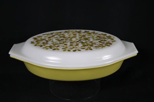 Vintage Pyrex Verde Floral Berries Divided Serving Dish with Lid
