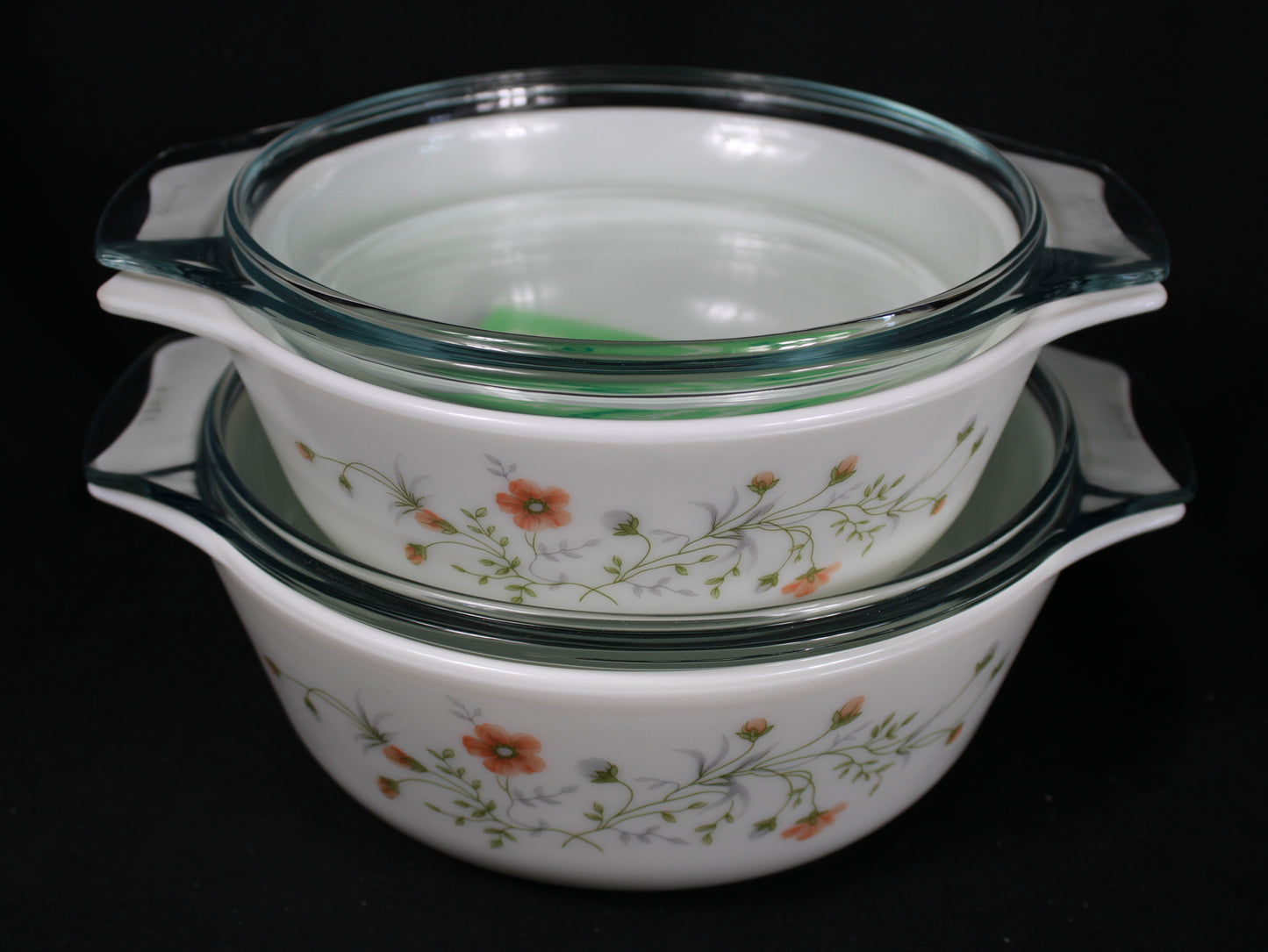 Vintage JAJ Pyrex England Wildflower Casserole Dishes - Set of 2 with Lids
