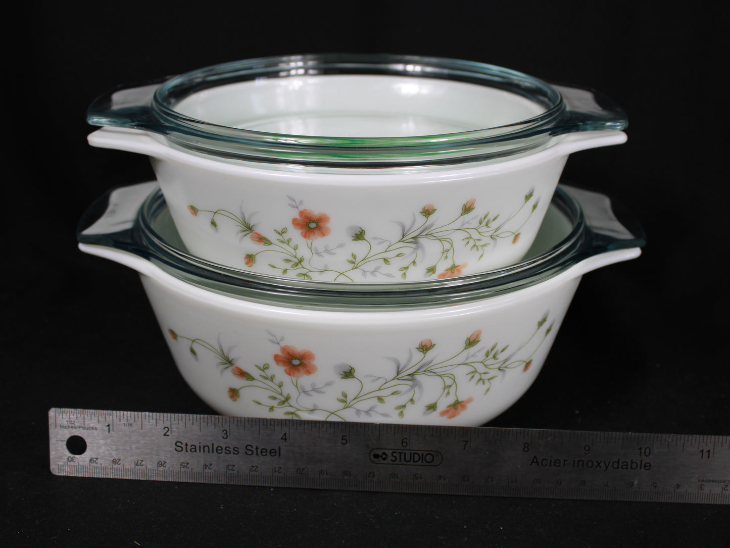 Vintage JAJ Pyrex England Wildflower Casserole Dishes - Set of 2 with Lids