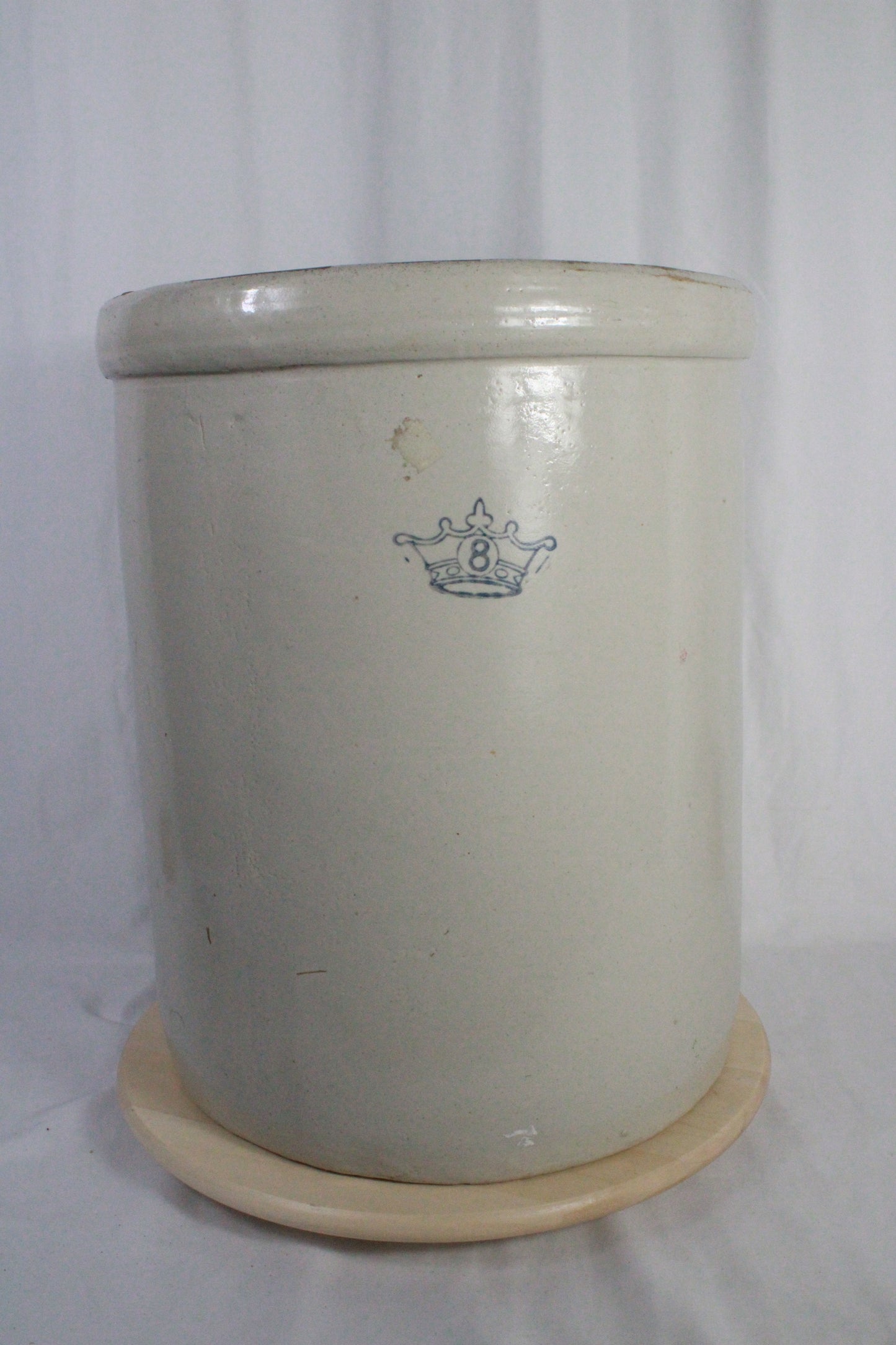 Antique Robinson Ransbottom Style Blue Crown 8 Gallon Stoneware Crock