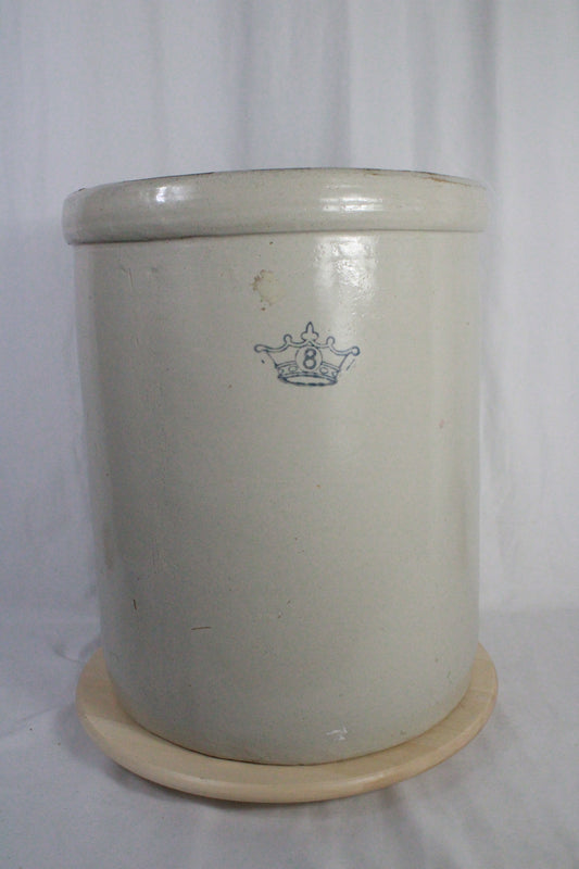 Antique Robinson Ransbottom Style Blue Crown 8 Gallon Stoneware Crock