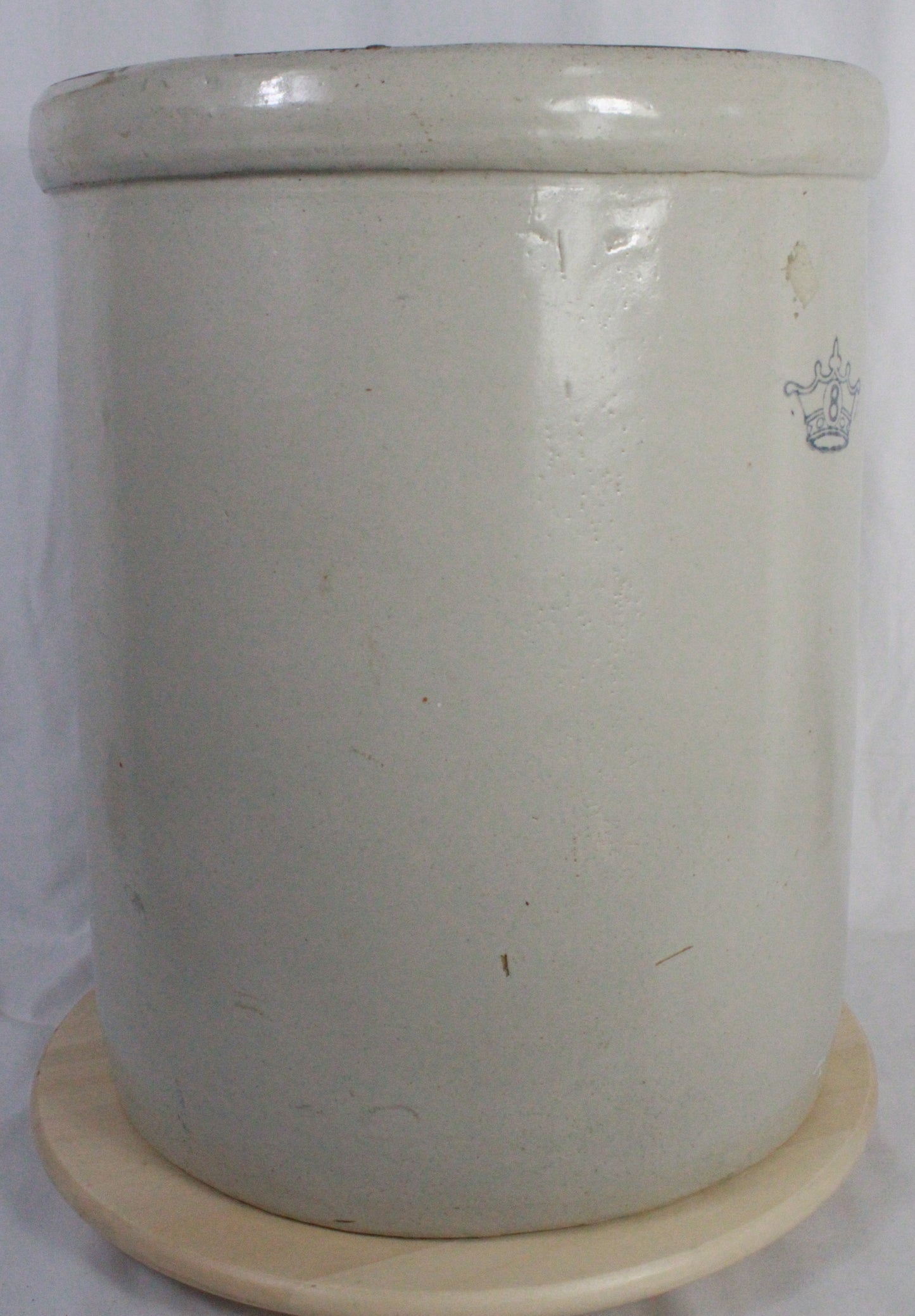Antique Robinson Ransbottom Style Blue Crown 8 Gallon Stoneware Crock
