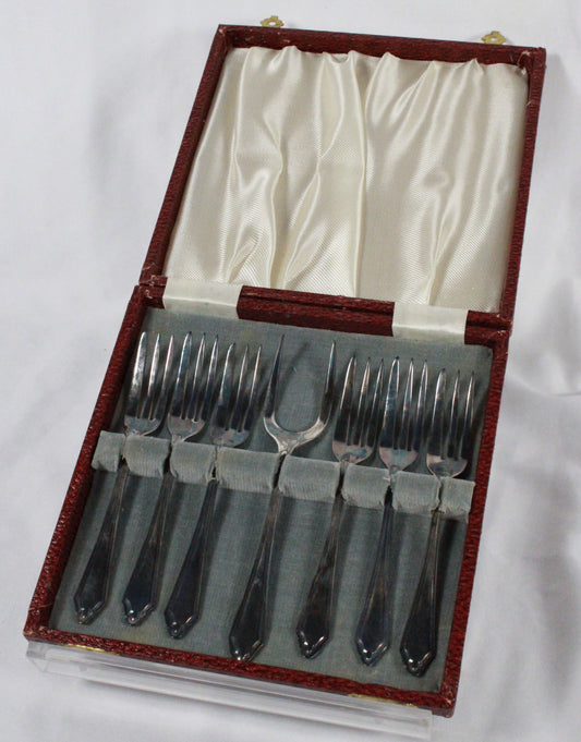 Vintage EPNS Silver Plate Cold Meat & Hors d'Oeuvres Fork Set in Original Box