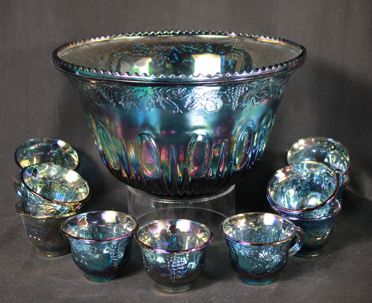 Indiana Glass Harvest Grape Carnival Glass Punch Set