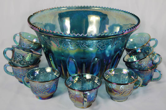 Indiana Glass Harvest Grape Carnival Glass Punch Set